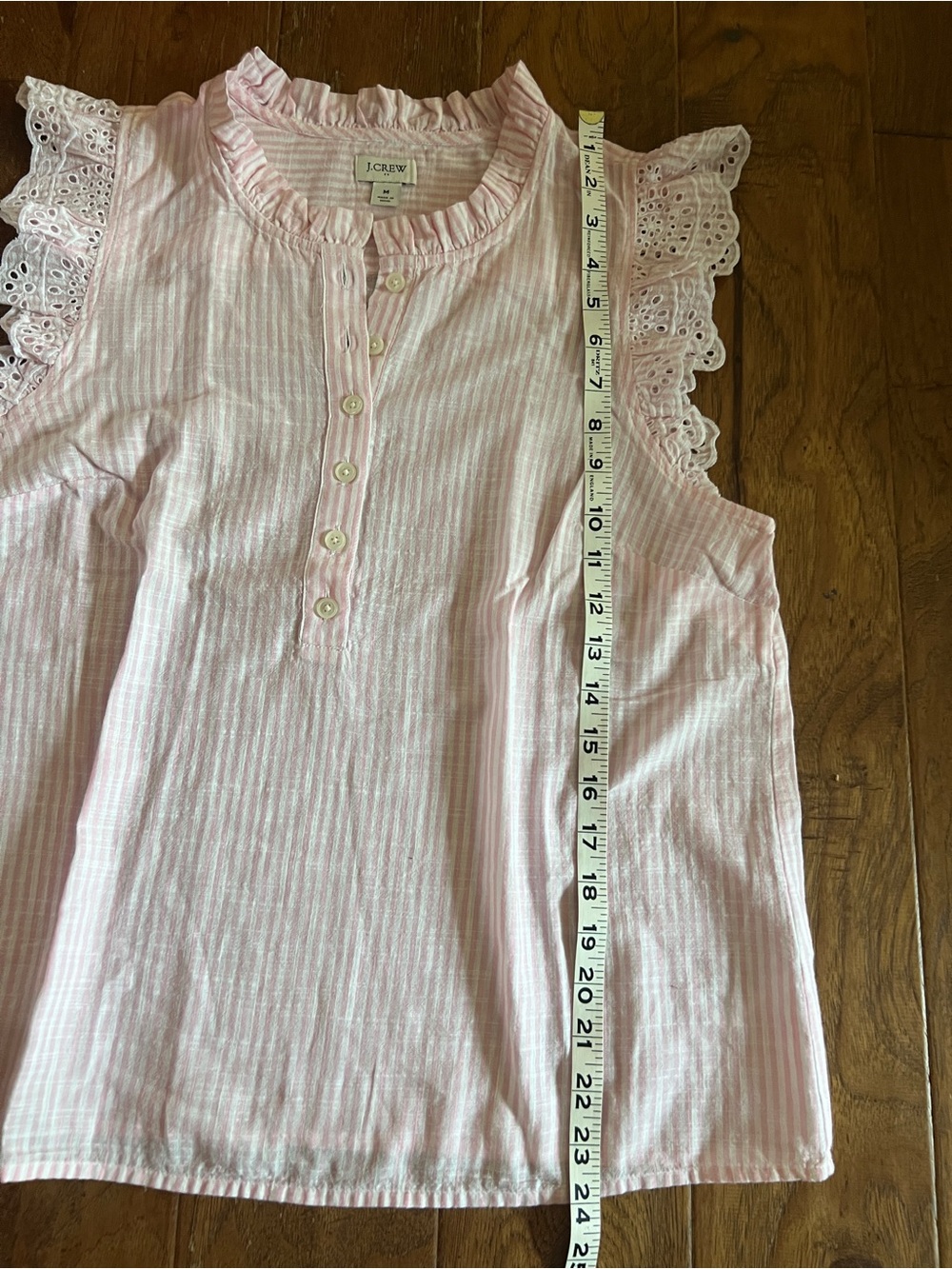 J. Crew Pink and White Striped Eyelet Flutter Sleeve Blouse - Picture 6 of 8